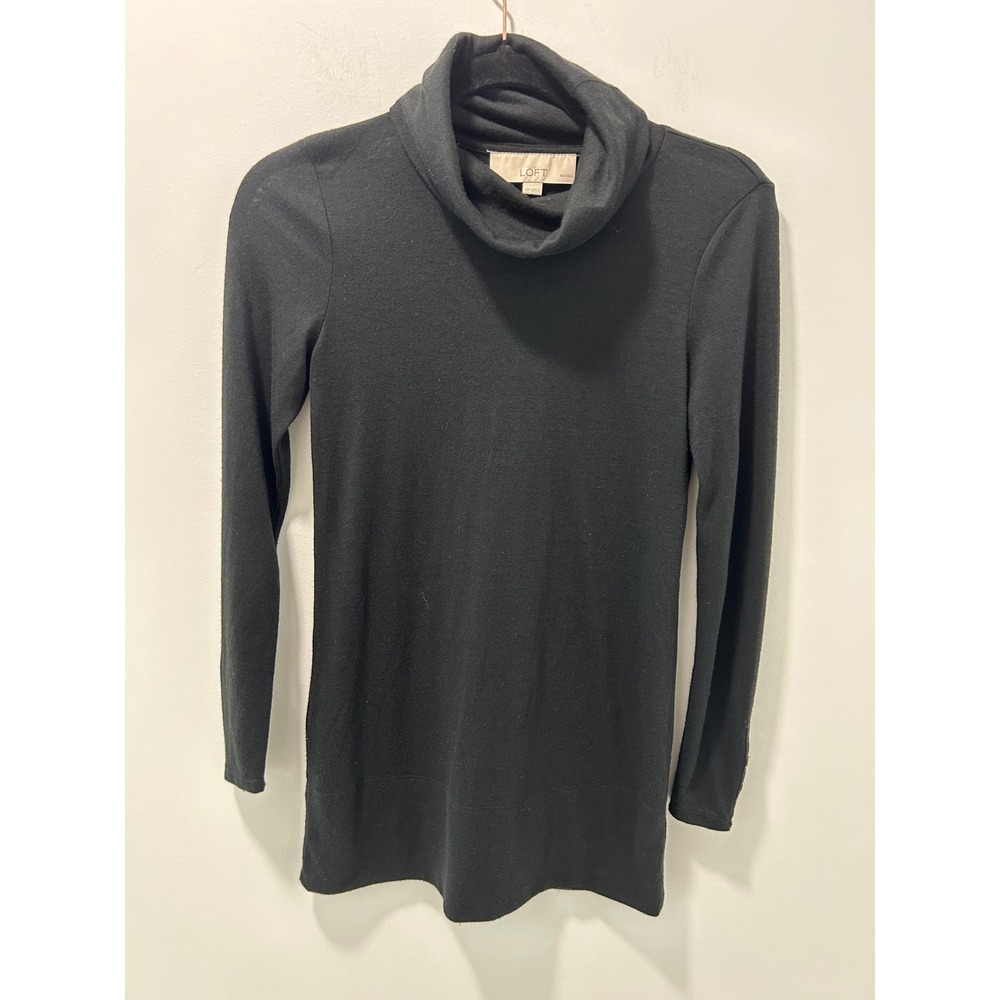 Loft Petites Black Turtleneck Long Sleeve Top Gold Button Cuff XSP Closet Staple